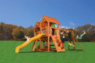 Детский спортивный комплекс Double Decker Ваши дети вполне заслуживают лучшего! Материал: хвойные породы дерева, пластик. Производство: Rainbow Play Systems, США. Детские игровые площадки американской фирмы "Rainbow Play Systems" это высочайшее качество. 