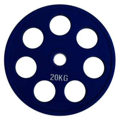 Олимпийский диск евро-классик с хватом &quot;Ромашка&quot; - 20 кг. Цвет - синий
Диаметр - 51 мм
Материал - обрезиненная сталь&nbsp;

