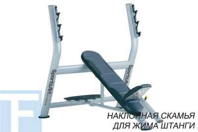 Наклонная скамья для жима штанги Sports Art Fitness A-998 Наклонная скамья для жима штанги.Тренирует:грудные мышцы, трицепс, дельтовидные мышцы.