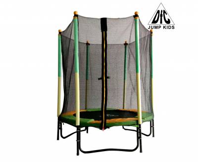 Батут DFC Jump Kids 55 с сеткой (137 см) зеленый/желтый Максимальный вес пользователя: 45 кг.
Количество пружин: 30 шт.
Высота батута: 40 см.
Высота защитной сетки: 125 см.
Вес: 13 кг.
Гарантия: 12 месяцев.