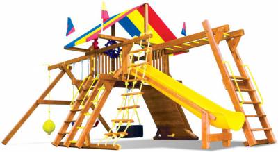 Игровая площадка Rainbow Castle II (Райнбоу Кастл II) 
	Манки-бар/рукоход
	Горка длиной 3,3 метра
	Качели &quot;колесо&quot; с поворотом на 360 градусов
	Веревочная лестница Якобс
	Двойная лестница с перилами
	&quot;Горная&quot; стенка для лазания с цветными &quot;камнями&quot; и канатом
	Цветной тент или деревянная крыша
	Бинокль
	Штурвал

